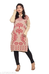 Woolen printed kurti for women, long sleeves, Indian origin - perfect for special occasions paired with heels or skirts