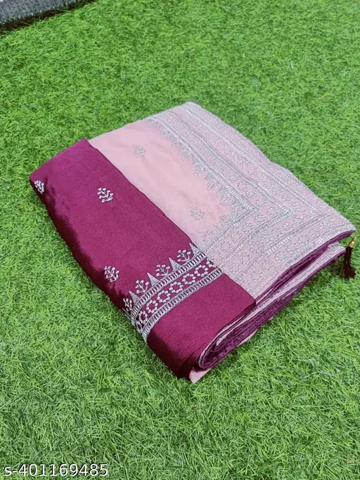 Embroidered pink chiffon ZHALAK PINK005 saree with separate blouse, contrasting net pattern, Indian origin