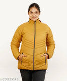 Mustard nylon women's jacket, solid pattern, long sleeves for party and fancy wear with detachable hood (India origin)