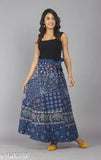 Blue Jaipuri print cotton wrap skirt for women & girls, vibrant Indian folklore pattern, versatile free size with waist 38in, length 40in, hip 44in