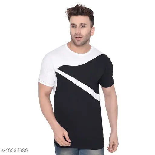 Multicolor cotton-blend short sleeves round t-shirt, colorblocked pattern. Perfect for casual wear, ideal for this season. High-quality, premium, 100% pure combed 155-160 GSM cotton. Made in India, trusted brand online with no compromise on quality