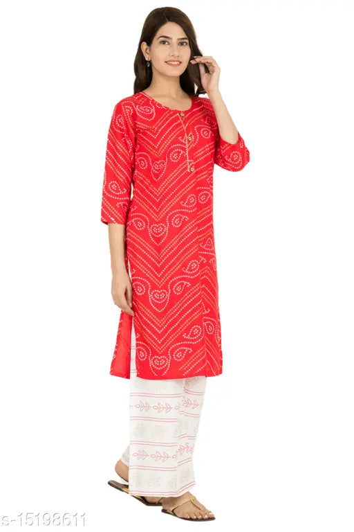 Rayon kurta and palazzo set, printed net three-quarter sleeve Indian attire for women - pack of 2