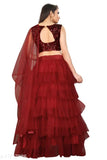 Embellished net lehenga set, semi-stitched, 40in waist, 42in length, ruffle dupatta, Indian bridal fashion