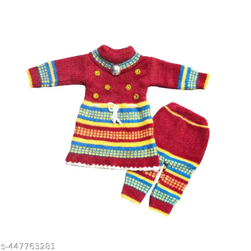 Wool striped new born baby winter sweater with long sleeves, vibrant fruit prints on display