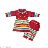 Wool striped new born baby winter sweater with long sleeves, vibrant fruit prints on display