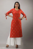 Rayon printed kurti sharara set with three-quarter sleeves, vibrant Indian fashion for women in various sizes