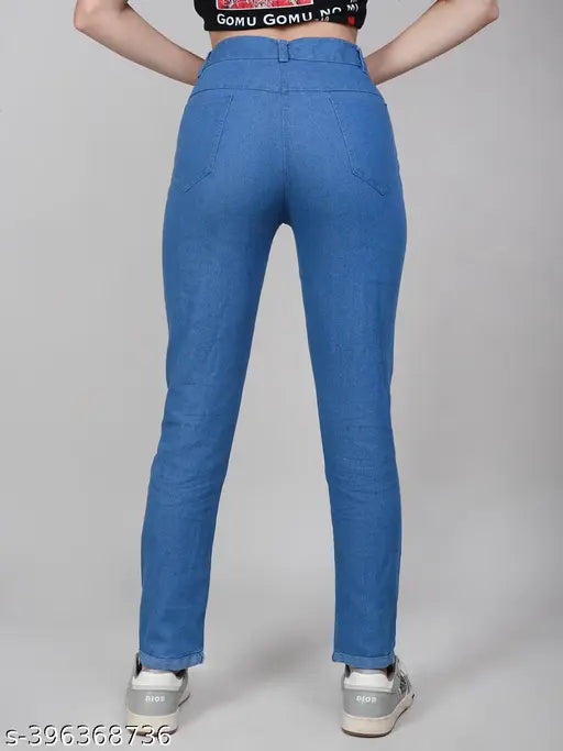 Light blue denim baggy shorts for plus size women, stretchable premium denim with elastic waist and ankle cuff, suitable for XL2XL sizes. Indian-made, anti-shrink fabric