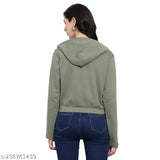 FineTtouch Women's Solid Cotton Crop Hoodie T-shirt, long sleeves, size S-XL, India origin