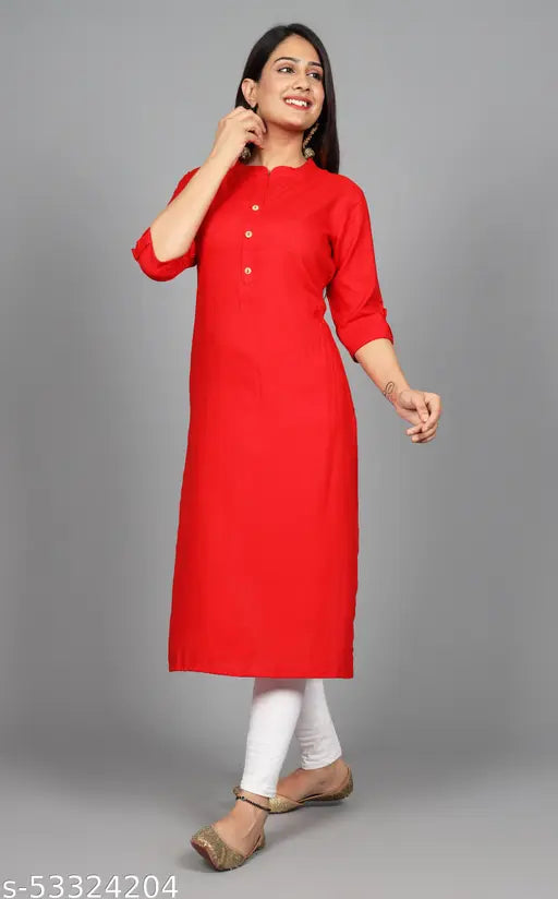 Rayon straight solid kurta for women, three-quarter sleeves, single color. M (38in bust, 45in length), L (40in bust, 45in length), XL (42in bust, 45in length), XXL (44in bust, 45in length) - Indian-made fashion