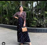 Rayon printed anarkali kurti, three-quarter sleeves, trendy ethnic wear gown, India origin