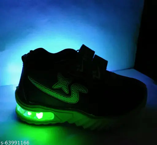 Synthetic LED light shoes for boys (ages 9-11), comfortable TPR sole, velcro fastening