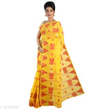 Yellow Jamdani style pure cotton Tant saree without blouse - Traditional Bengali Taant handloom for daily and party wear