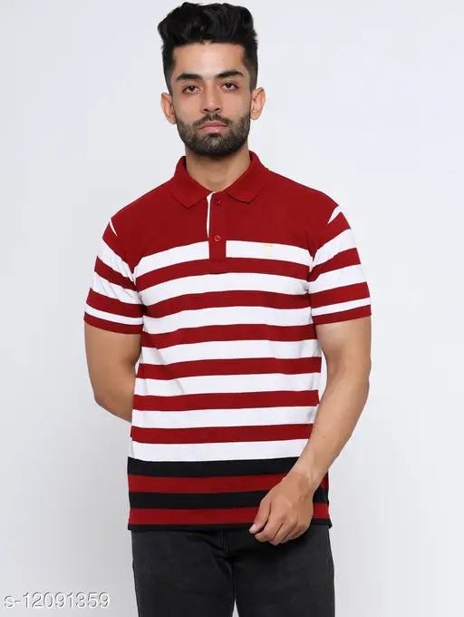 Cotton blend colorblocked half sleeve polo t-shirt, white and navy, fashionable men's apparel