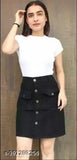 White & Black Denim Mini Skirts (Pack of 2), solid pattern in various sizes (26in/19in, 28in/19in, 30in/19in)
