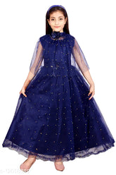 Multicolor silk tunics pack for girls aged 3-11 years, self-design net style from India