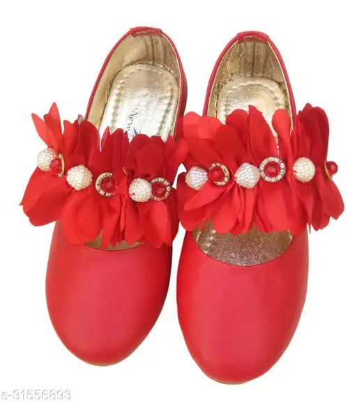 Red synthetic ballerinas for kids' partywear, various sizes from 0-4 months to 10 years, Indian origin