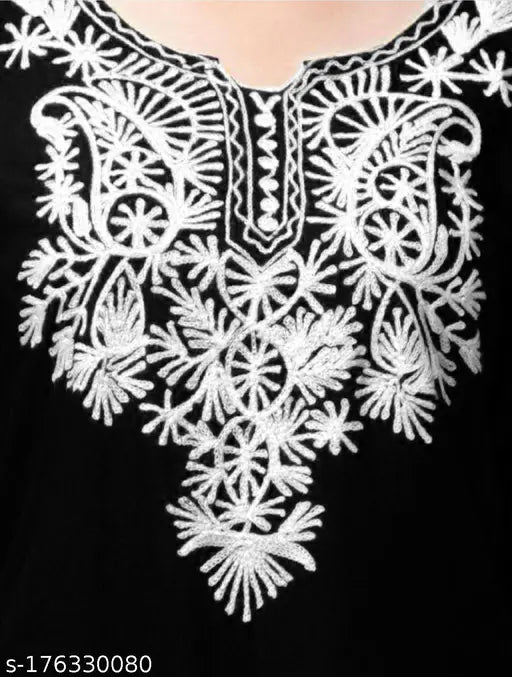 Woolen aari work kurti, three-quarter sleeves, solid design. Women's woolen kurti for winter, Asad Garments Focas Quality, Indian embroidery