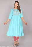 Rayon sequinse embroidered tiered kurti, traditional-meets-western women's fashion from Tiwari Enterprises, S-XXXL sizes