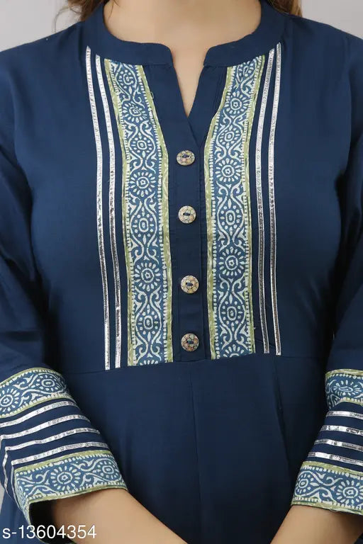 Rayon Anarkali ankle-length kurti with printed combo, three-quarter sleeves, M-XL sizes from India