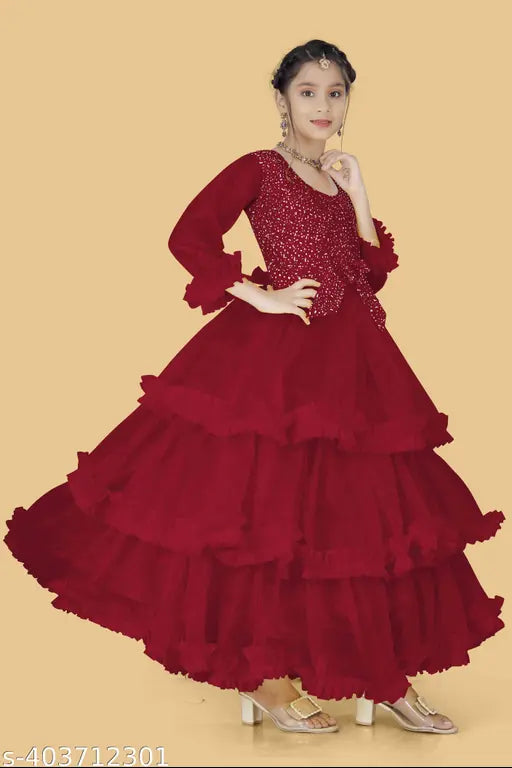 Embellished net party gown for kids fashion trends, size 5-16 years, Indian origin