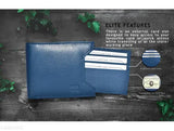 Trendy blue leather mens wallet, 4 compartments, RFID blocking, exclusive top-grain leather