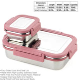 PINK stainless steel lunchbox, 1000ml capacity, airtight & leak-proof tiffin box with dual compartments for school/office meals