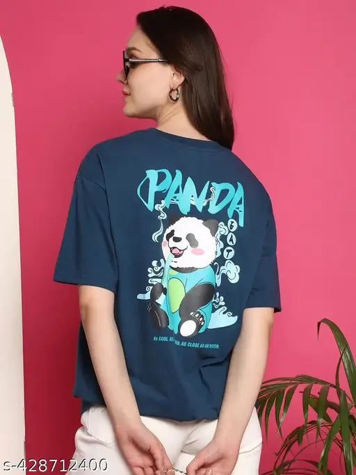 Cotton printed oversize t-shirt - casual wear women, loose fit, short sleeves