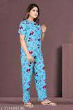 Premium quality women's top & pyjama set in printed net (pack of 2), polycotton fabric, short sleeves, sizes S-XXL, made in India