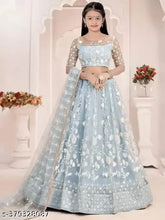 Embroidered net lehenga choli set for kids, 3-14 years, Indian traditional party wear