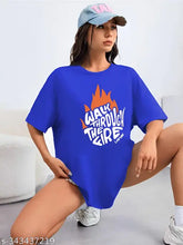 Cotton blend oversized round neck printed t-shirt, stylish half sleeve for women, plus size available