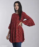 Stylish printed couple rayon tops: Frock_Top, Kurti_Top; three-quarter sleeves, solid pattern; sizes S-XXXL (bust 44in, length 34in); Indian origin