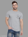 Silver cotton blend round neck short sleeves self-design t-shirt by Tfurnish, perfect for casual wear