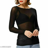 Solid net long sleeve WOEM top, Indian export - XS bust size 34 inches