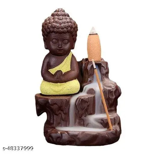 Golden resin meditation Buddha figure with 10 free incense cones, perfect for home or office decor