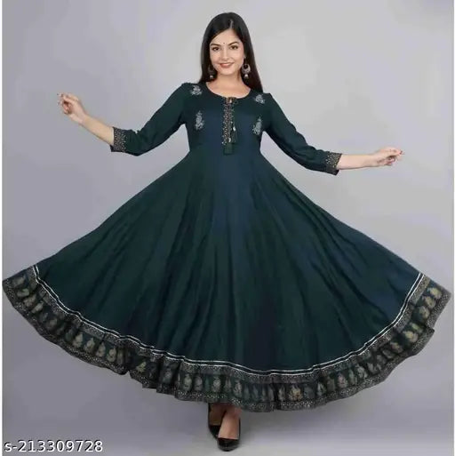 Green rayon three-quarter sleeve blouse with printed combo, Indian fashion for women