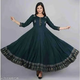 Green rayon three-quarter sleeve blouse with printed combo, Indian fashion for women