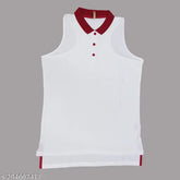 Cotton sleeveless collar tees for ladies in solid colors, perfect for casual wear