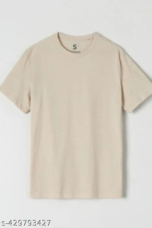 Cream cotton unisex premium t-shirt, short sleeves, solid pattern for daily casual wear