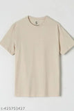 Cream cotton unisex premium t-shirt, short sleeves, solid pattern for daily casual wear