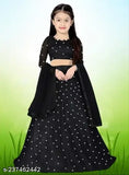 Acrylic polka dot printed kids' lehenga-choli in net fabric, Indian ethnic wear for girls aged 12