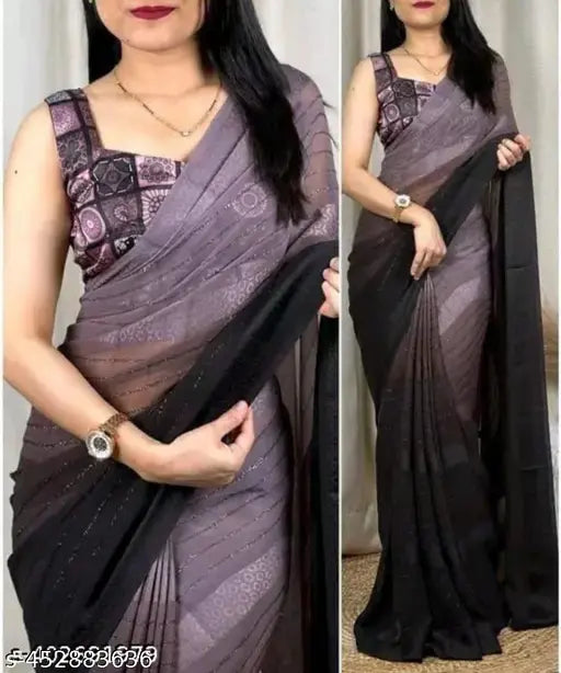 Abhisarika Graceful Georgette Saree with Separate Satin Blouse, vibrant solid and printed net patterns, exuding charm and elegance, free size, Indian origin