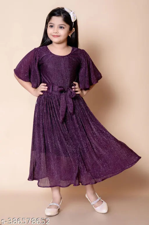 Girls' silk maxi/full length festive/wedding dress (SIZE 6-10 years), three-quarter sleeve, printed net pattern on display