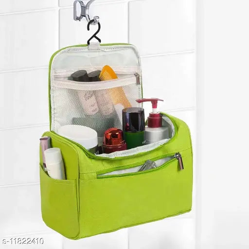 Multi-color polyester net cosmetics pouch for travel, organizes makeup & toiletries