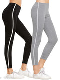 Striped cotton blend sport jeggings combo pack for women and girls, two pairs available in various sizes from 26-34 inches