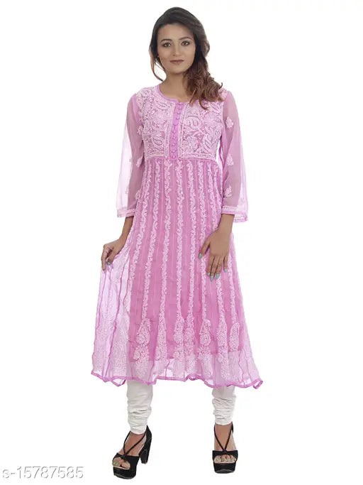 Women's chiffon straight long kurti with palazzo set, featuring chiffon fabric and available in sizes XXS to XXL. Indian-made traditional outfit for women