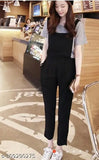 Stylish cotton-blend dungaree tee in solid color, XS to M size, Indian origin