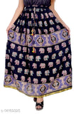 Black rayon printed flared skirt for women, stylish and free size (28in waist, 38in length)