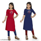 Cotton printed combo kurtis for girls, short sleeves, vibrant net pattern
