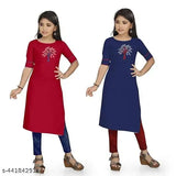 Cotton printed combo kurtis for girls, short sleeves, vibrant net pattern