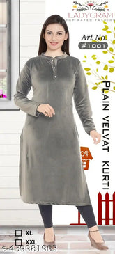 Navy Blue Velvet Winter Kurti for Ladies - Soft, warm, and long-sleeved velvet kurti perfect for winter seasons